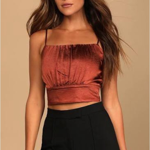 Lulus Tops - Lulu’s Luxe'd Out Brown Satin Cropped Tank Top